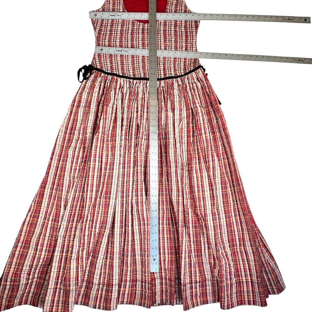 Free People Womens Nightingale Red Plaid Smocked Midi Dress Boho Sz Lg $245 MSRP - Picture 14 of 16